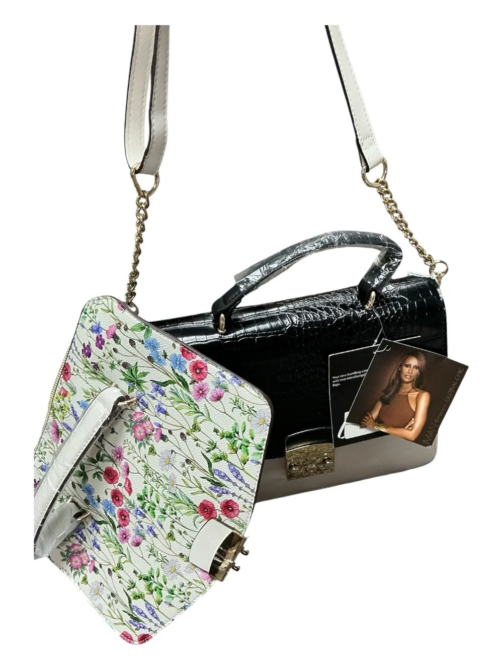 IMAN - NWT - Global Chic Interchangeable Flap Handbags with Crossbody